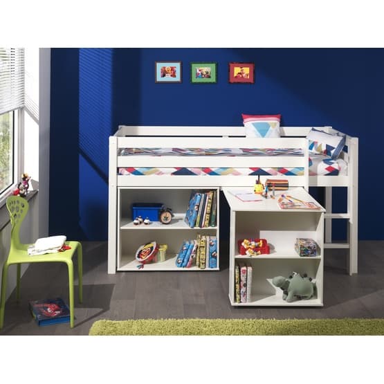 Mini Loftseng - Pino Med Skrivebord Og Bogreol - Hvid