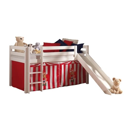 Miniloftsäng Vit Med Gardin Och Rutschkana - Cirkus