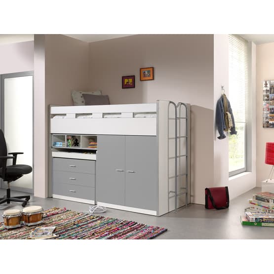 Loftsäng m. skrivbord och förvaringsskåp - Bonny 70 - Silver