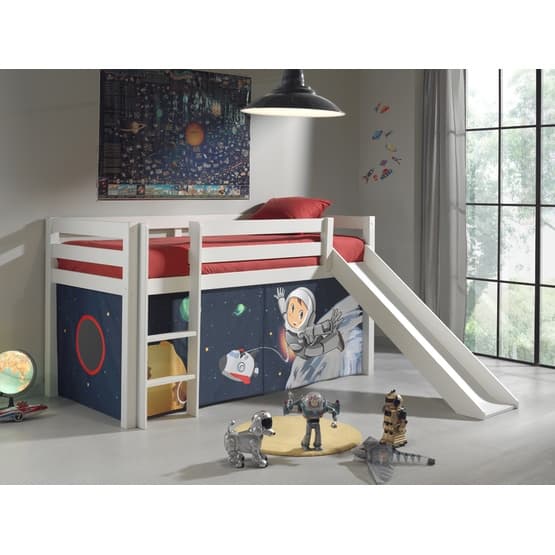 Mini Loftseng Hvid Med Gardin Og Rutsjebane - Rymden