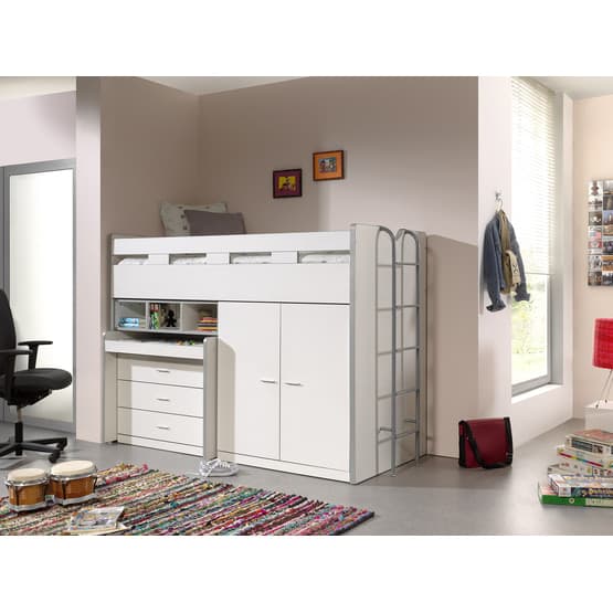 Loftsäng m. skrivbord och förvaringsskåp - Bonny 70 - Vit