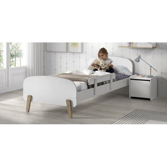 Säng - Kiddy 90x200 Cm Med Sängbord Skyddskant Och Leksakslåda - Vit