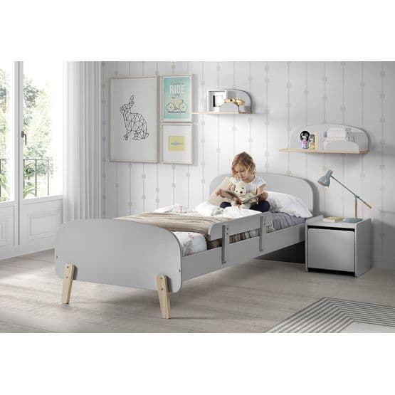 Säng - Kiddy 90x200 Cm Med Skyddskant - Grå