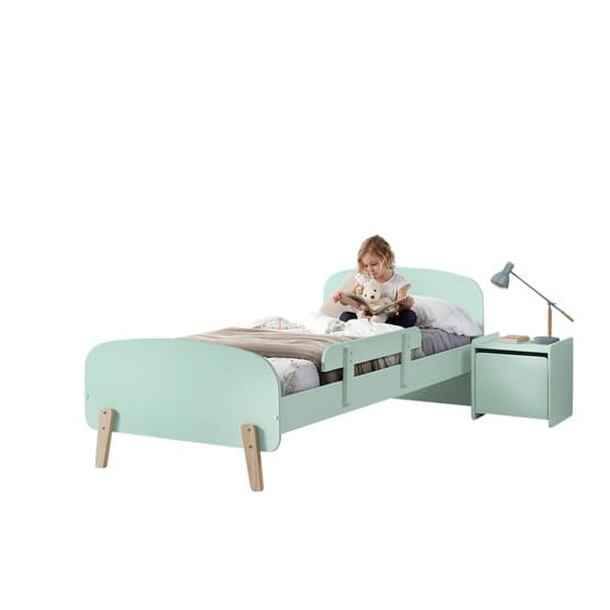Säng - Kiddy 90x200 Cm Med Sängbord, Skyddskant Och Leksakslåda - Grön