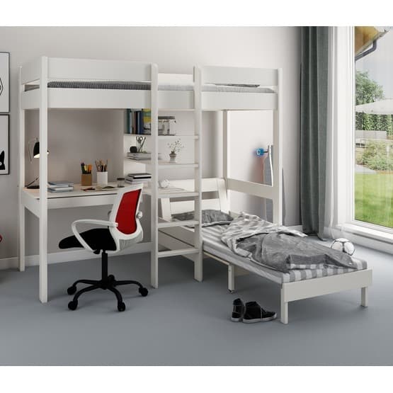 Loftsäng Med Soffsäng - Pino 90x200 Cm - Vit