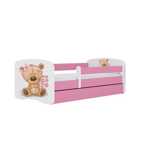 Barnsäng - Babydreams Rosa - Bear With Flowers Med Låda Och Madrass 160x80 Cm