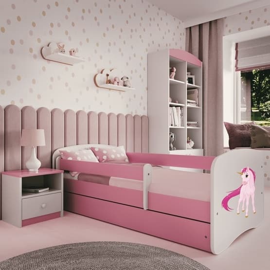 Barnsäng - Babydreams Rosa - Unicorn Med Låda 160x80 Cm