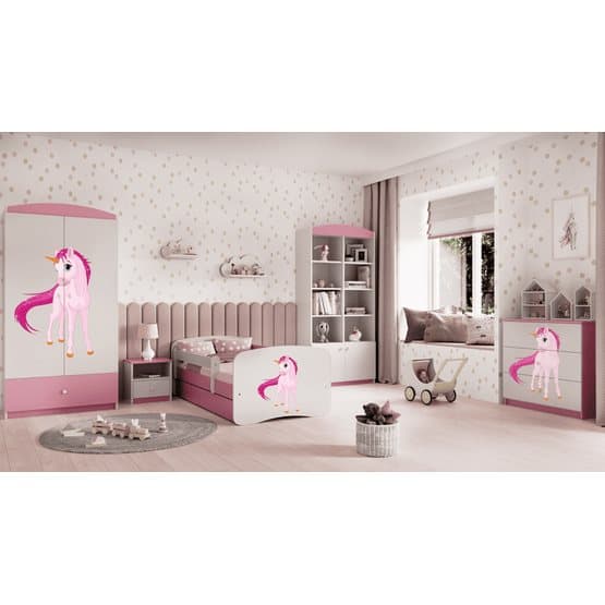 Barnsäng - Babydreams Rosa - Unicorn Med Låda Och Madrass 140x70 Cm