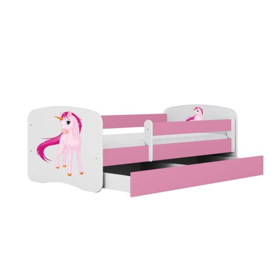 Barnsäng - Babydreams Rosa - Unicorn Med Låda Och Madrass 140x70 Cm