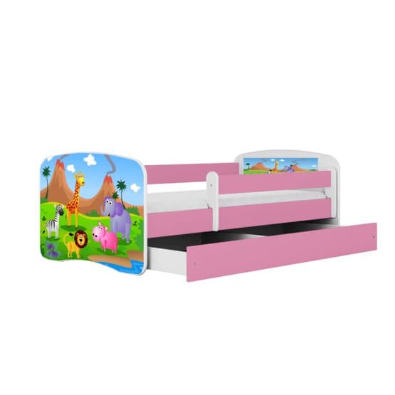 Barnsäng - Babydreams Rosa - Safari Med Låda Och Madrass 160x80 Cm