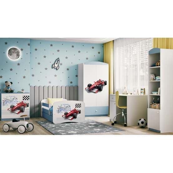 Barnsäng - Babydreams Blå - Formula One Med Låda Och Madrass 160x80 Cm