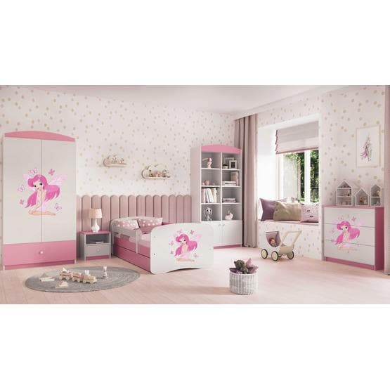 Barnsäng - Babydreams Rosa - Fairy With Butterflies Med Låda Och Madrass 140x70 Cm