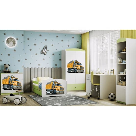 Barnsäng - Babydreams Grön - Truck Med Låda Och Madrass 140x70 Cm