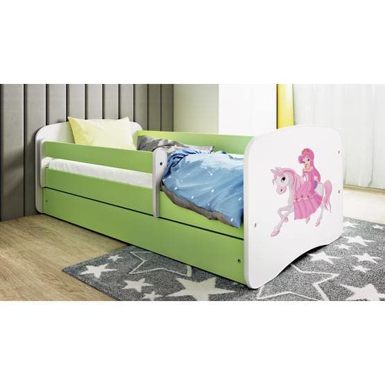 Pinnasänky - Babydreams Green - Prinsessa hevosella laatikolla ja patjalla 180x80 cm