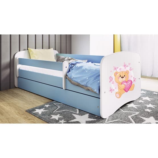 Barnsäng - Babydreams Blå - Bear With Butterflies Med Låda Och Madrass 140x70 Cm