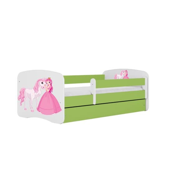 Barnsäng - Babydreams Grön - Princess And Horse Med Låda 160x80 Cm
