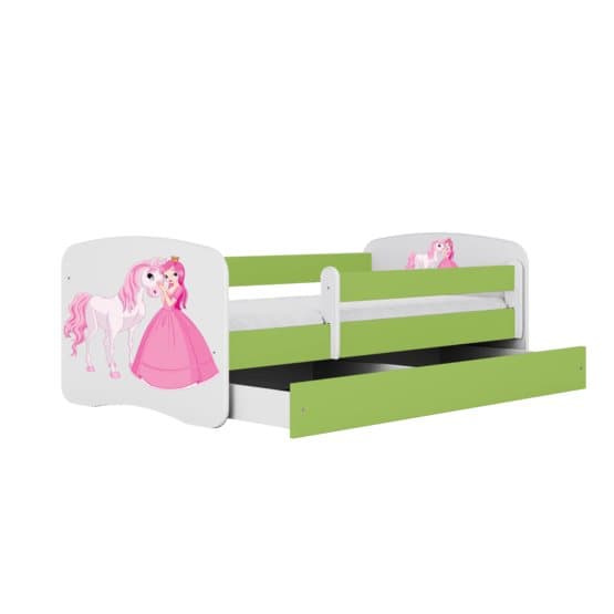 Barnsäng - Babydreams Grön - Princess And Horse Med Låda 160x80 Cm