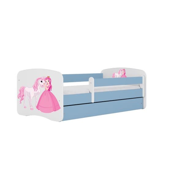 Barnsäng - Babydreams Blå - Princess And Horse Med Låda 180x80 Cm