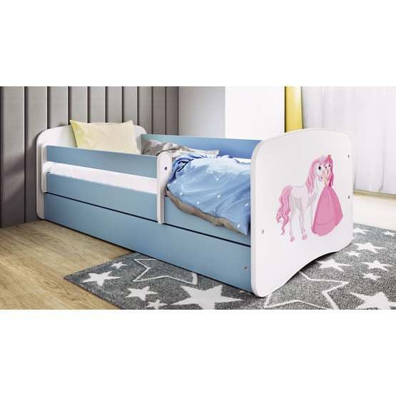 Tremmeseng - Babydreams Blå - Prinsesse Og Hest Med Skuffe Og Madras 160x80 Cm