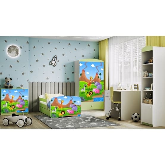 Barnsäng - Babydreams Grön - Safari Med Låda 180x80 Cm