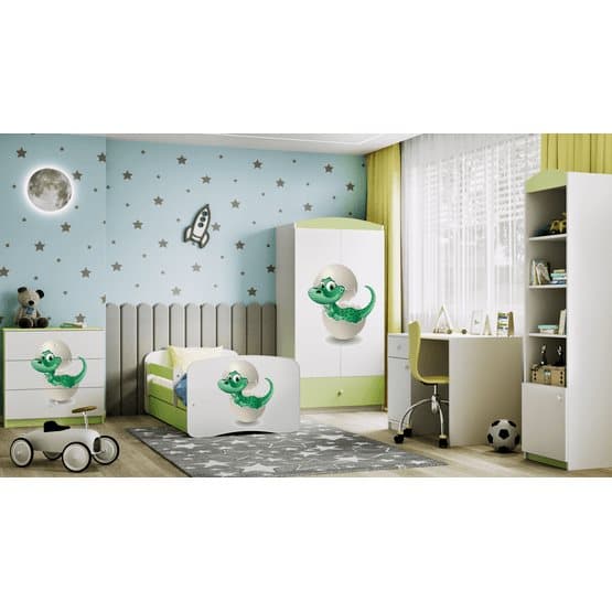 Barnsäng - Babydreams Grön - Dinosaur Med Låda 140x70 Cm
