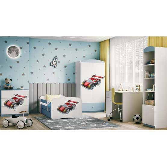 Tremmeseng - Babydreams Blå - Racerbil Med Kasse Og Madras 160x80 Cm