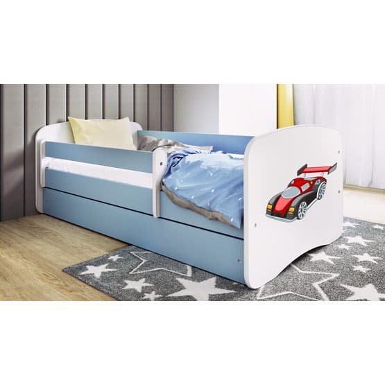 Tremmeseng - Babydreams Blå - Racerbil Med Kasse Og Madras 160x80 Cm
