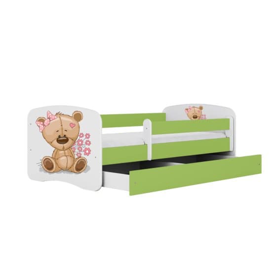 Barnsäng - Babydreams Grön - Bear With Flowers Med Låda Och Madrass 180x80 Cm