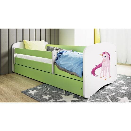 Barnsäng - Babydreams Grön - Unicorn Med Låda 140x70 Cm