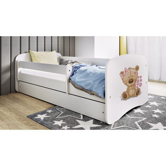 Barnsäng - Babydreams Vit - Bear With Flowers Med Låda 180x80 Cm