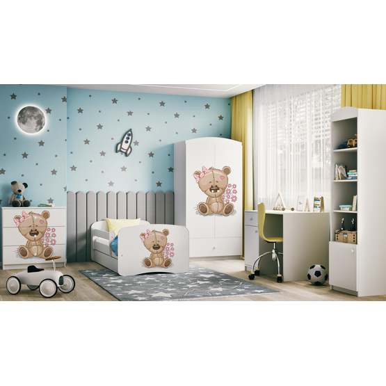 Barnsäng - Babydreams Vit - Bear With Flowers Med Låda 180x80 Cm