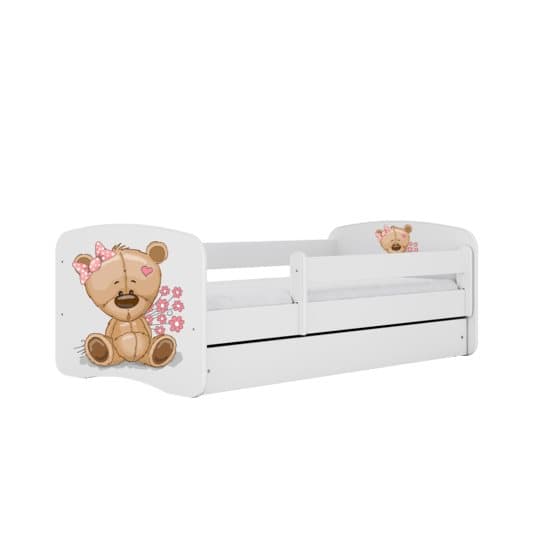 Barnsäng - Babydreams Vit - Bear With Flowers Med Låda 180x80 Cm