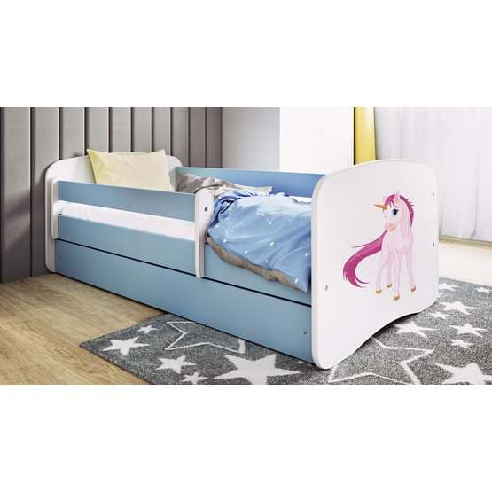 Tremmeseng - Babydreams Blå - Enhjørning Med Æske Og Madras 160x80 Cm