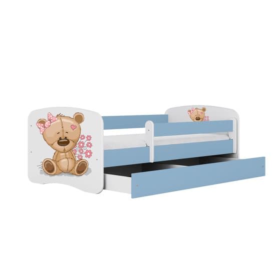 Barnsäng - Babydreams Blå - Bear With Flowers Med Låda Och Madrass 160x80 Cm