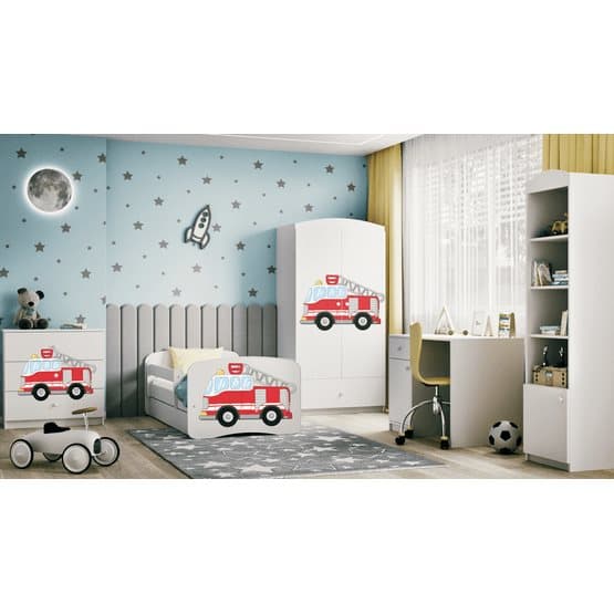 Tremmeseng - Babydreams Hvid - Brandbil Med Kasse Og Madras 180x80 Cm