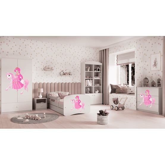 Tremmeseng - Babydreams Hvid - Prinsesse På Hest Med Skuffe 180x80 Cm