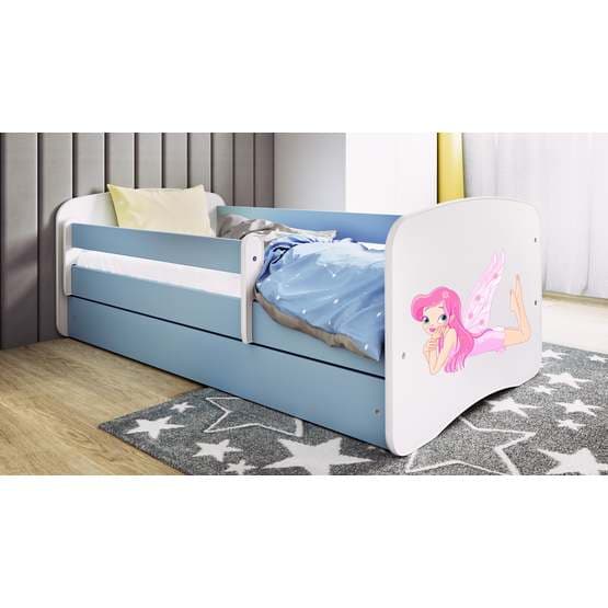 Barnsäng - Babydreams Blå - Fairy With Wings Med Låda Och Madrass 160x80 Cm