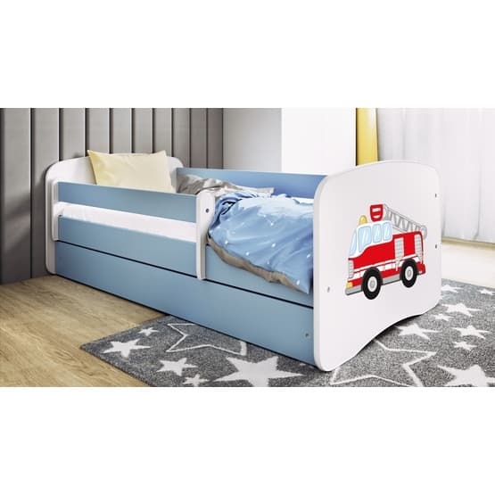 Tremmeseng - Babydreams Blå - Brandbil Med Kasse Og Madras 160x80 Cm