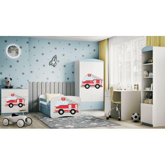 Barnsäng - Babydreams Blå - Fire Truck Med Låda 140x70 Cm