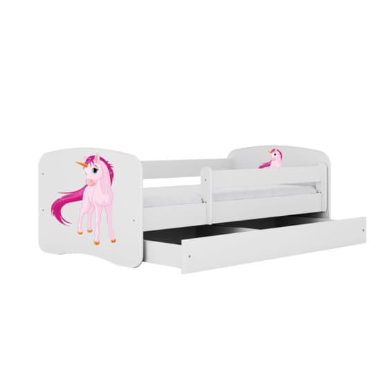 Barnsäng - Babydreams Vit - Unicorn Med Låda Och Madrass 160x80 Cm