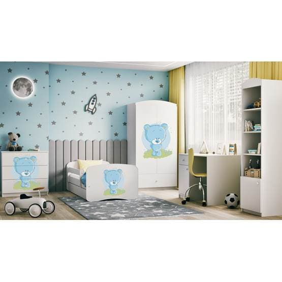 Tremmeseng - Babydreams Hvid/Blå - Bjørn Med Skuffe 140x70 Cm