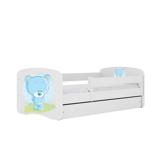 Barnsäng - Babydreams Vit/Blå - Bear Med Låda Och Madrass 180x80 Cm
