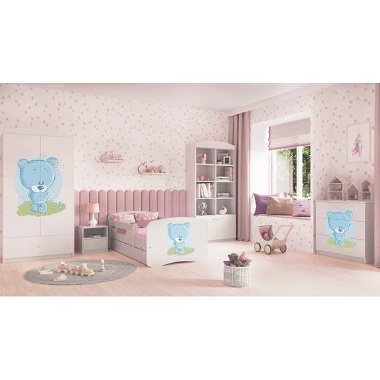 Barnsäng - Babydreams Vit/Blå - Bear Med Låda Och Madrass 180x80 Cm