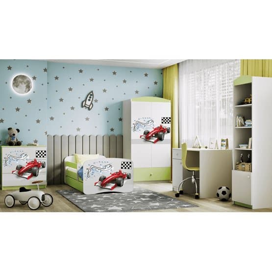 Barnsäng - Babydreams Grön - Formula One Med Låda 160x80 Cm