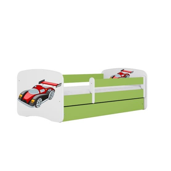 Barnsäng - Babydreams Grön - Racing Car Med Låda Och Madrass 180x80 Cm