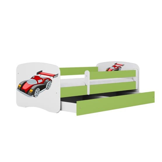 Barnsäng - Babydreams Grön - Racing Car Med Låda Och Madrass 180x80 Cm