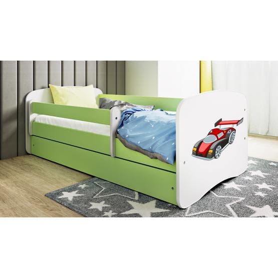 Barnsäng - Babydreams Grön - Racing Car Med Låda Och Madrass 180x80 Cm