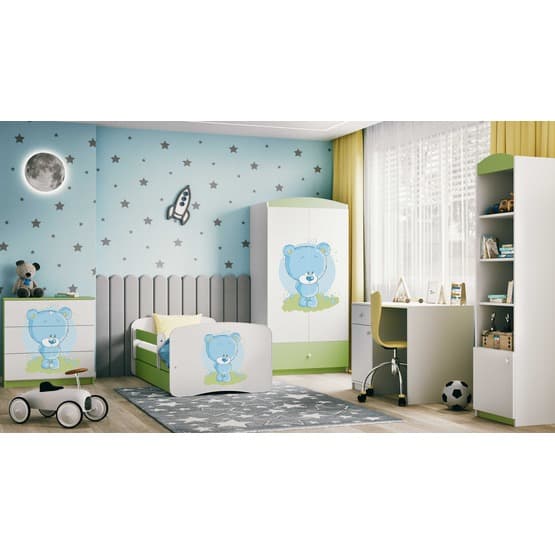 Barnsäng - Babydreams Grön - Blå - Bear Med Låda 160x80 Cm