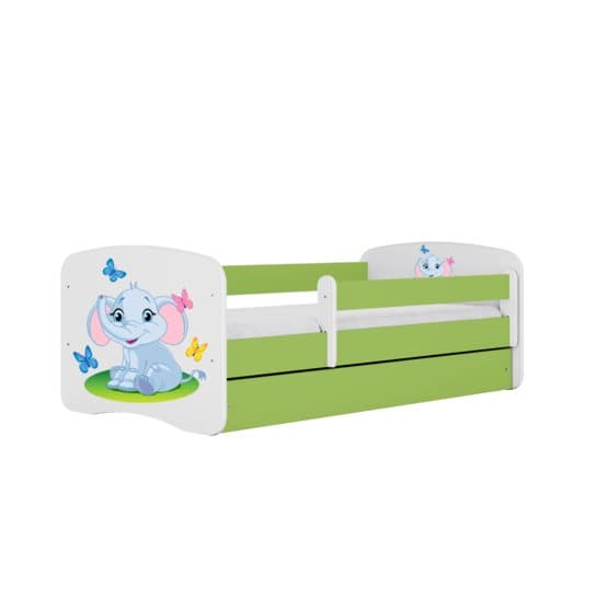 Barnsäng - Babydreams Grön - Elephant Med Låda 140x70 Cm