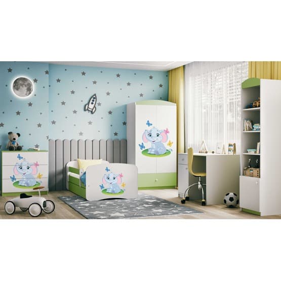 Barnsäng - Babydreams Grön - Elephant Med Låda 140x70 Cm